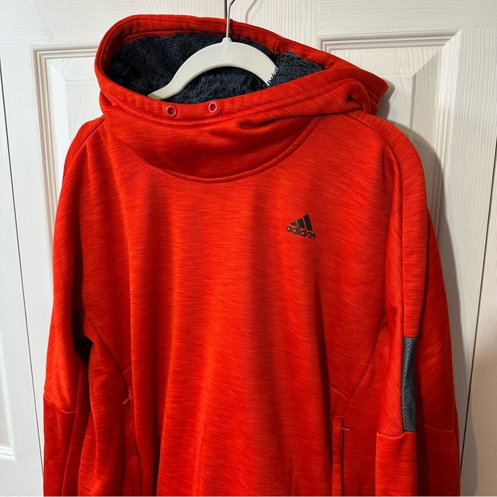 Adidas Climaheat Fleece Lined Thick Hoodie Orange Gray Womens Size Large - Picture 11 of 12